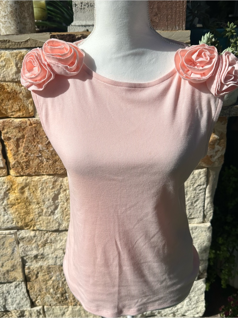 Pink Ribbed Women's Shirt - M